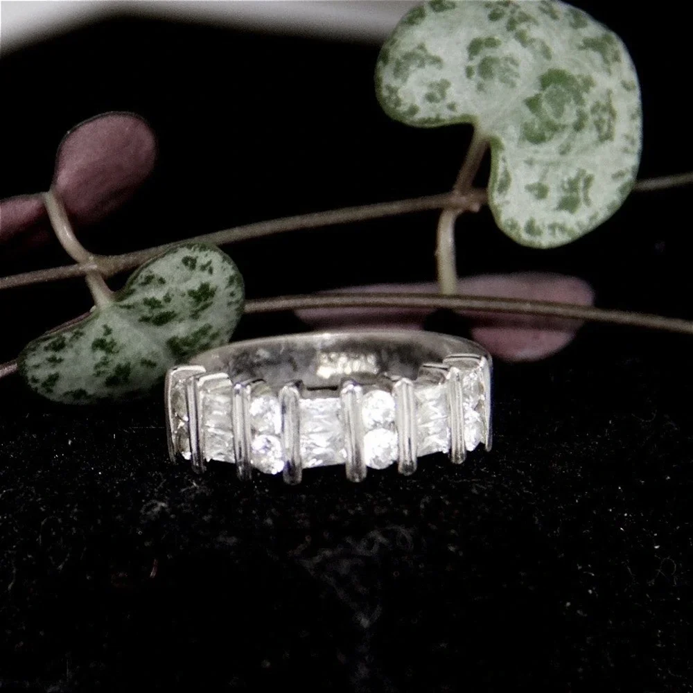 Sterling Silver 925 Baguette Round Cubic Zirconia Channel Set Band Ring Size 7.5